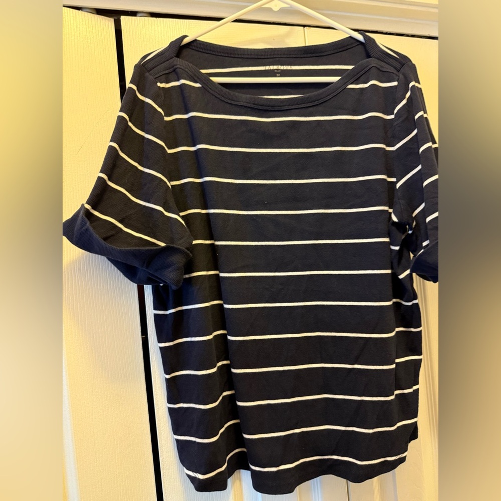 Talbots Navy and White Striped Shirt